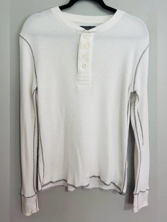 Old Navy Thermal Henley Top M White Waffle Knit Exposed Seam Grunge Y2K Basics - Picture 1 of 5